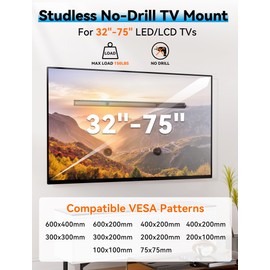 MUAKIOY TV Wall Mount Bracket Studless, No Drill No Stud Smart TV Hanger for 32-75 Inch TVs, Easy Install No Damage Drywall Mount Ultra Slim TVs Bracket, Max VESA 600x400mm, Holds up to 150 lbs