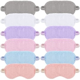 SATINIOR Plush Eye Mask Soft Sleeping Blindfold Eye Cover Plush Eye Masks Plush and Satin Eye Mask Fluffy and Furry Eye Cover for Girls and Adult Eye Protection and Party Favors (12 Pieces)
