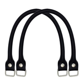 Samcos Bag Handle with D-Can, Genuine Leather, Detachable Handles, Set of 2, Bag Handles, Straps, Repair, Replacement, DIY Replacement Handles, Craft Supplies (Black)