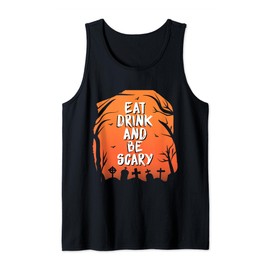 Eat Drink And Be Scary Bats Graveyard Tombstones Tank Top