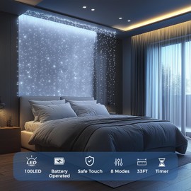 WdtPro Fairy Lights Battery Operated with Remote, 33Ft 100 LED Battery Powered String Lights with Timer, Outdoor Waterproof 8 Modes Twinkle Lights for Bedroom Indoor Christmas Decor White