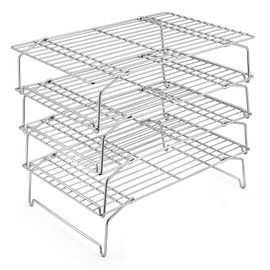 4-Tier Cooling Rack Set, P&P CHEF Stainless Steel Stackable Baking Cooking Racks for Cooling Roasting Cooking, Raised & Folding Feet, Oven & Dishwasher Safe - 15’’x10’’