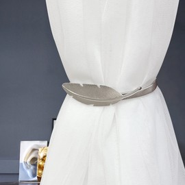 JI Pack of 2 curtain tiebacks, tie hooks for curtains, curtain clip curtain holders, alloy curtain holders for curtains, tiebacks, curtain clips, tie backs (silver leaves)