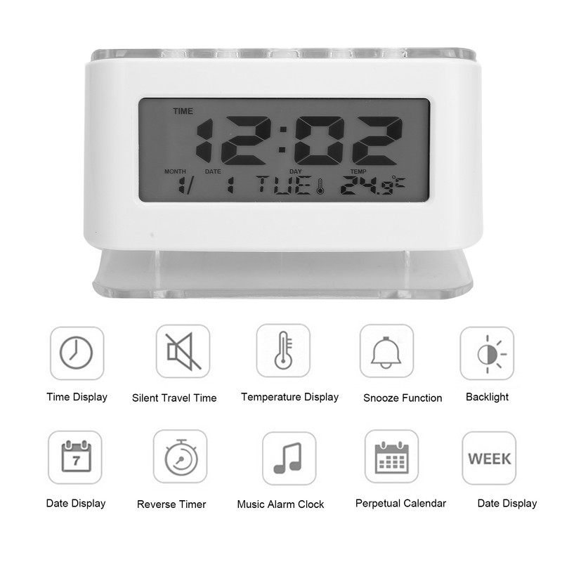 LCD Clock Date Temperature Display Mute Electronic Backlight Alarm Clock