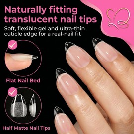 Misssix Short Almond Gel Nail Kit, 432Pcs Pre Etched Clear Fake Nail Tips