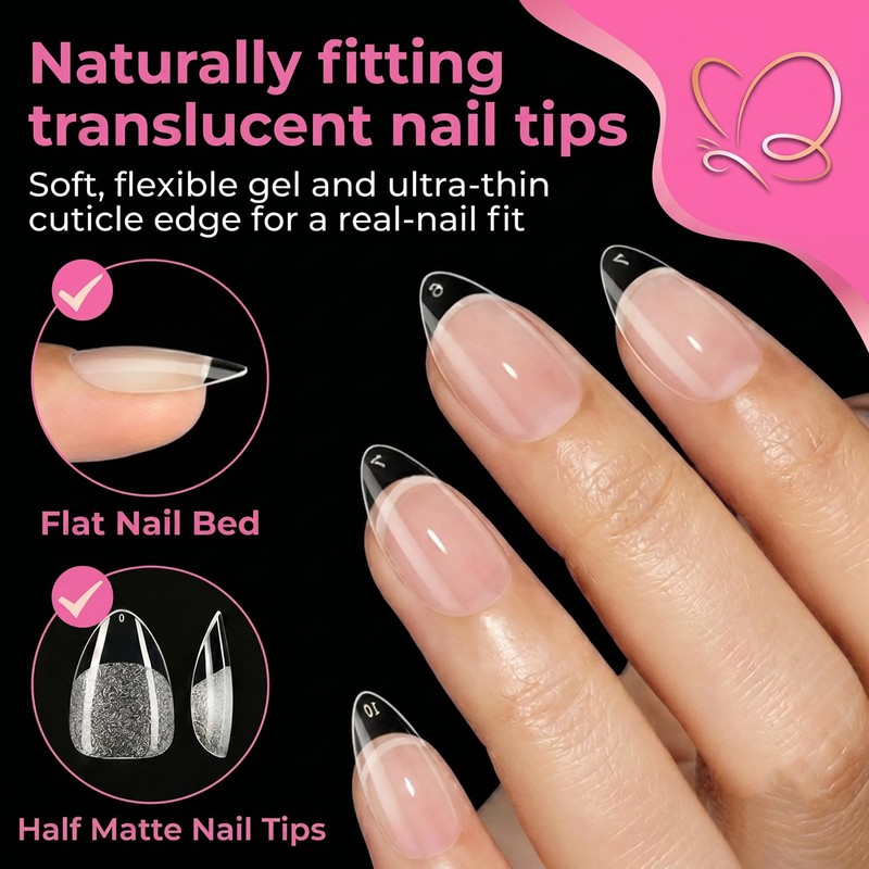 Misssix Short Almond Gel Nail Kit, 432Pcs Pre Etched Clear