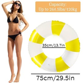 2PCS Pool Floats for Adult Striped Swim Ring Pool Floaties Inflatable Swimming Pool Raft Party Water Toys Girls Boys Summer Beach Lounger Float Party Supplies (90#Yellow, 2)