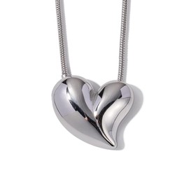 Dainty Chunky Heart Love Trendy Pendant Necklace for Women Minimalist Stainless Steel 18k Gold Plated Heart Charm Adjustable Chain Choker Necklaces Fashion Jewelry Christmas Valentines Day Gifts for Her Bff 18" (silver)