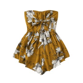 SweatyRocks Women's Off Shoulder Floral Print Playsuit Strapless Romper Short Jumpsuit Ginger X-Large