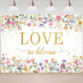 Sensfun Love in Bloom Bridal Shower Decorations Backdrop Wildflower Glitter Gold Dots Wedding Shower Background Spring Floral Bride to Be Bachelorette Engagement Party Banner Supplies 7x5ft