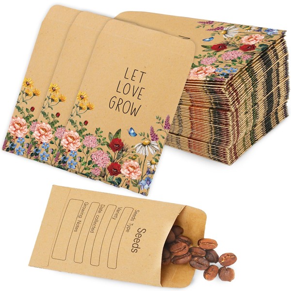 FYSUIMU 200Pcs Wildflower Seed Packets Let Love Grow Self-Adhesive Kraft