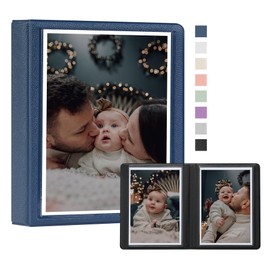 Dawnhua Small Photo Album 4x6 Photo 36 Pockets Plastic Customizable Cover, Mini Portable Photo Book 4x6 Pictures for Wedding Family and Travel (Blue)