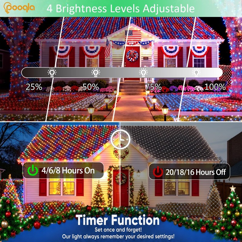 34 Colors Changing Net Lights Outdoor Solar & USB Powered,