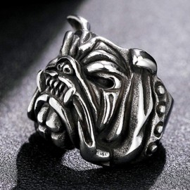 Bulldog Ring for Men, Vintage Gothic Pitbull Bull Dog Pug Dog Head Biker Ring, Viking Animal Rings Jewelry Pet Lovers Gifts (Y)
