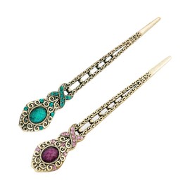 JKJF Vintage Rhinestone Hair Chopsticks Chinese Hair Sticks Metal Hairpin for Women Girls - Blue and Purple 2 Pieces