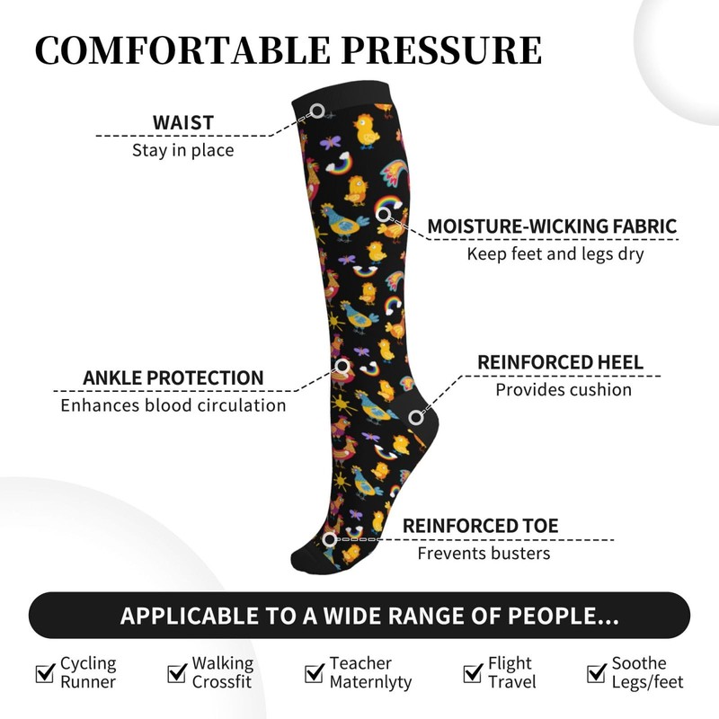 Figtihw Rooster Compression Socks Knee High Support Socks For Women