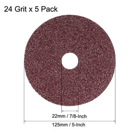 sourcing map 5-Inch x 7/8-Inch Aluminum Oxide Resin Fiber Discs, Center Hole 24 Grit Sanding Grinding Discs, 5 Pack