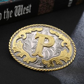 HUABOLA CALYN Western Belt Buckle Initial Letters ABCDEFG to Y-Cowboy Rodeo Gold Large Belt Buckle for Men and Women (ABC-Z), P, Larger