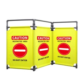 3 Panels Safety Barricade 5.8FT Foldable Security Sign Barrier Gate with Heavy Duty PVC Frame High Visibility Caution Symbol Crowd Control Restricted Area Pedestrian Barricade (Yellow-1)