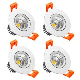 LightingWill 2inch LED Dimmable Downlight, 3W COB Recessed Ceiling Light, Daylight White 5500K-6000K, CRI80, 25W 220LM Halogen Bulbs Equivalent, White (4 Pack)