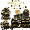 Appreciation Decorations,Black and Gold Thank You Plates And Napkins 142pcs