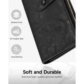 BOSTANTEN Womens Leather Wallets RFID Blocking Large Capacity Trifold Card Holder Ladies Phone Clutch Grey Black