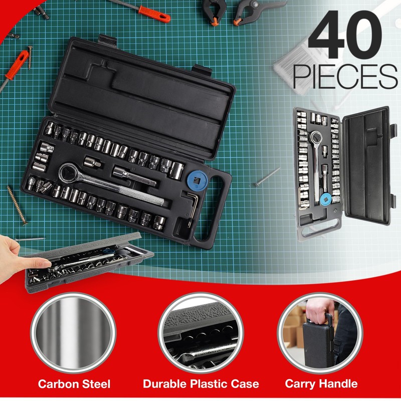 Navoys 40 Piece Socket Wrench Set with 7” Reversible Ratchet
