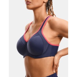 SYROKAN Women's Full Support High Impact Racerback Lightly Lined Underwire Sports Bra True Navy 34C