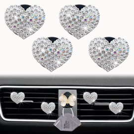 Bling Heart Air Vent Clips, 4 Pcs Silver Heart Car Air Fresheners Vents Clips Car Diffuser Diamond Car Interior Decor Charm Cute Car Accessories Car Decoration for Women + Cute Butterfly Mask Hook
