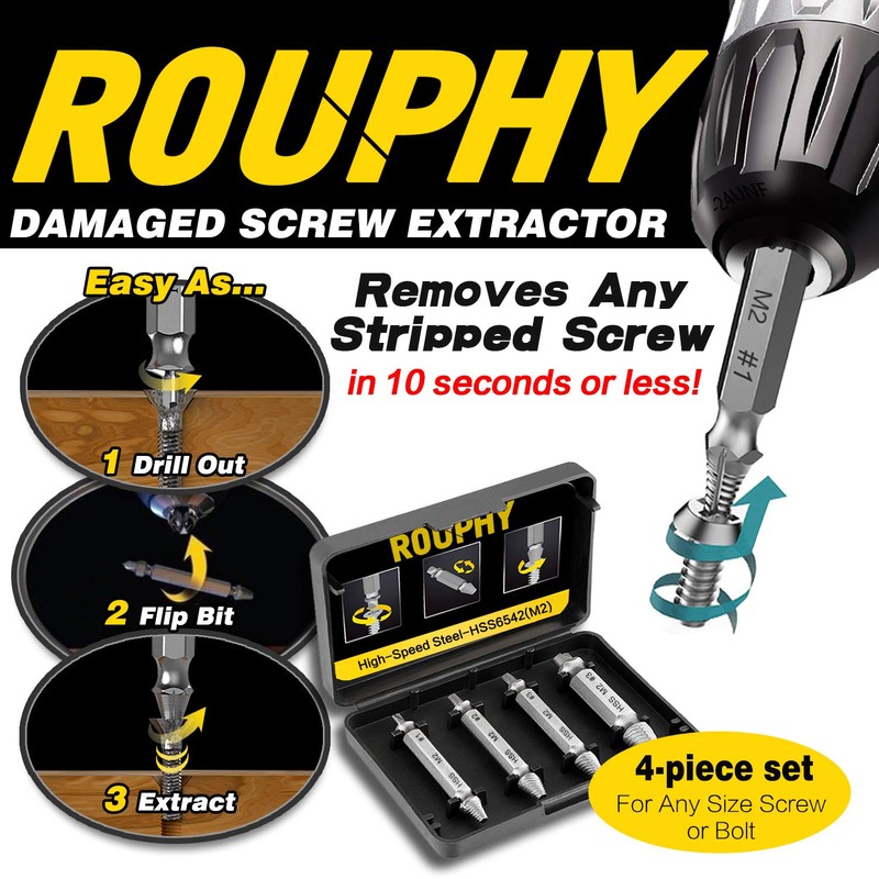 ROUPHY Damaged/Stripped Screw Extractor Set, Broken Bolt Remover, Made from