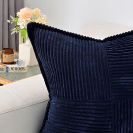 HAUSSY Navy Blue Large Decorative Throw Pillow Covers 26x26 Inch Set of 2,Soft Solid Corduroy Striped Cushion Case,Square Euro Pillow Shams,Modern Home Decor for Couch,Bed