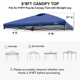 KAMPKEEPER 8x8 Replacement Top Pop Up Canopy Tent Top Cover Roof with Air Vent and Adjustable Elastic Strap, Polyester UV Waterproof for Outdoor Garden Patio Pavilion Sun Shade(Top Only) (Navy Blue)