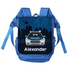 Striefchen® Children's Backpack for Boys with Name Print - Police Motif, blue