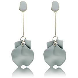 VIUJUH Long Rose Petal Dangle Earrings - Fashion Boho Acrylic Flower Earrings - Large Statement Resin Floral Earrings for Lady, Bridal, Great for Pageant, Prom, Gifts Box (Grey)