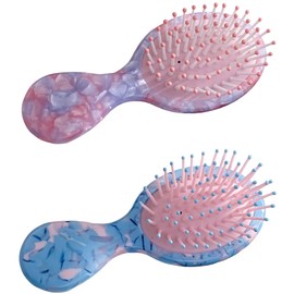 Textention Mini Hair Brush for Women Men, Cellulose Acetate Small Detangling Travel Hairbrush for Wet Dry All Hair Types, Glide Through Tangles with Ease Knots Without Tears or Breakage (2pcs）