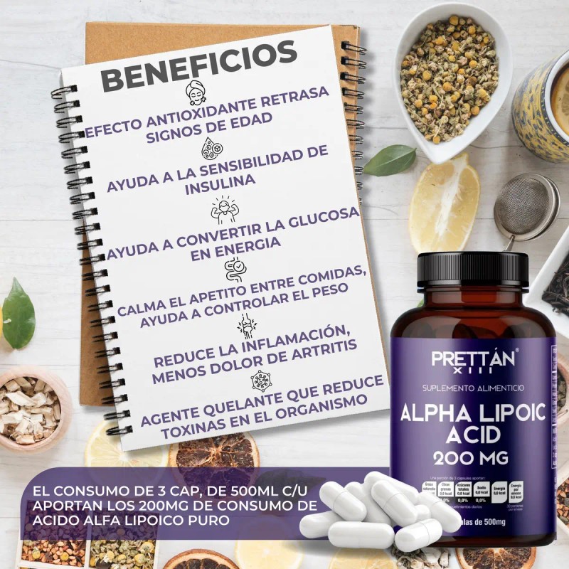 Acido Alfa Lipoico Prettan Suplemento 500mg Cápsulas Sabor
