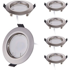 HCFEI 6x LED Recessed Spotlight Set Super Flat 3 W 230 V, Brushed Stainless Steel, Dimmable, 55 mm Installation Hole, Warm White 3000 K