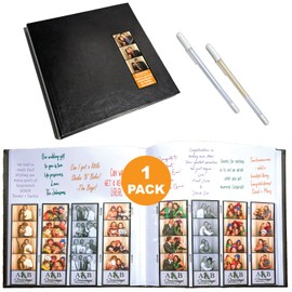 Photo Booth Nook | Photo Booth Album (1 count) | Black Cover - 40 White Pages | 160 Slots for 2x6 Photo Strips | 2x6 Cover Picture Slot | Silver and Gold Gel Pens