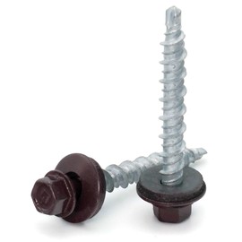 Hex Washer Head Mechanical Galvanized Mini Driller Roofing Screws Burgundy Finish - #10 x 1-1/2" Qty 25