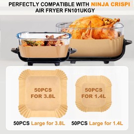 100PCS Air Fryer Liners for Ninja CRISPi FN101UKGY, Disposable Air Fryer Parchment Paper Liners for 3.8L & 1.4L Glass Container Air Fryer, Non-Stick Air Fryer Accessories for Ninja CRISPi
