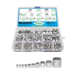Maxmoral 260PCS M1 to M8 Single Tube Cable Ferrule Wire Rope Sleeve Loop Sleeve Assembly Kit Aluminium Crimp Loop Sleeve Single Hole Cylindrical Aluminium Sleeve for Wedding and Fishing Crimp Sleeve