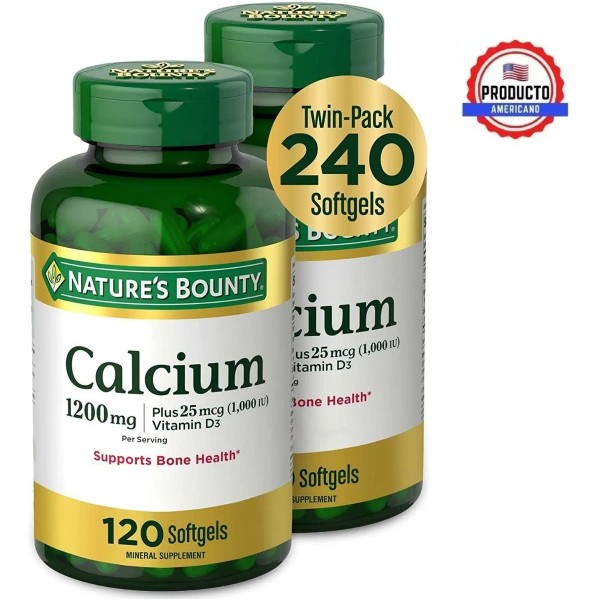 Calcio 1200mg D3 Osteoporosis Natures Bounty 120caps 2pack Sabor Sin