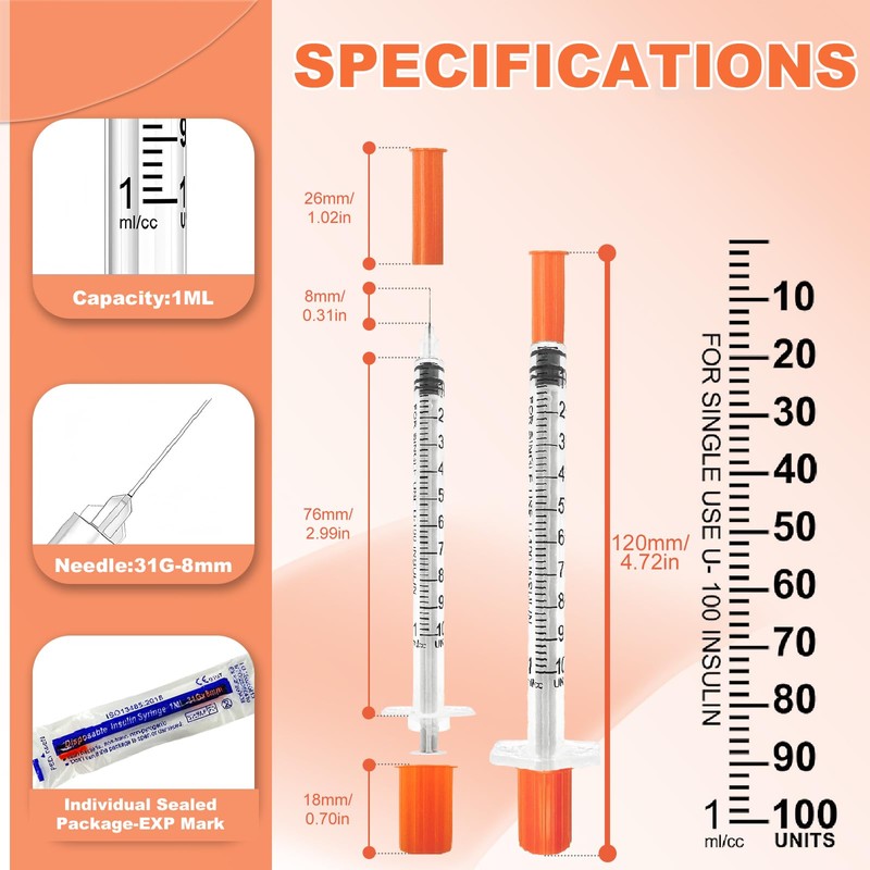 1ml Syringes with Needle, Dispensing Measuring Tool Plastic, 14-Pack 31G