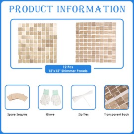 Shimmer Wall Backdrop Champagne Gold Square Sequin Wall Panel Backdrop Decor for Wedding, Anniversary, Birthday, Party, 12 Panels