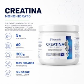 Creatina Monohidrato 100% pura | Libre de azucares | Libre de gluten | Libre de maltodextrina. (300)