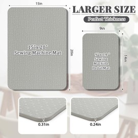 2 Pcs Sewing Machine Muffling Mat Pedal Sewing Mat Reduce Vibrations Noise No Slip Machine Accessories for Quilting(15'' X 20'' and 9'' X 14'',Gray)