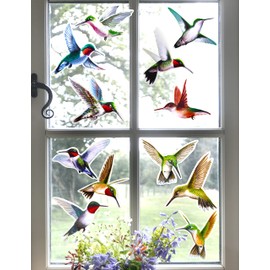Iconikal 24-Count Large 6-inch Static Cling Window Decorations, Hummingbirds Flying