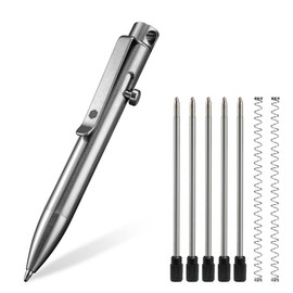 KeyUnity KP04ST Bolt Action Pen with Clip, Titanium Alloy EDC Pocket Pen Retractable Metal Ballpoint Pen for Everyday Carry