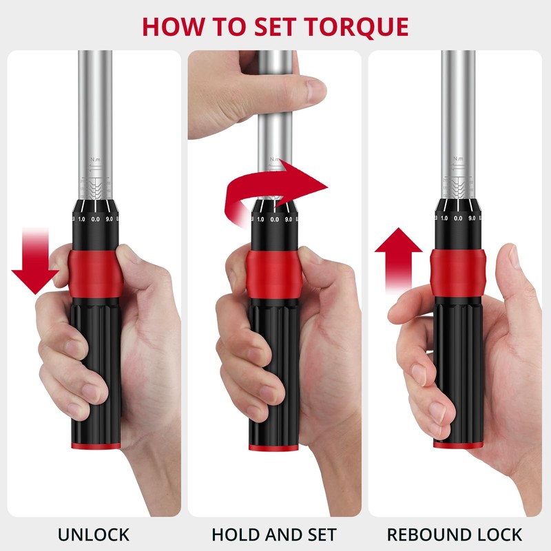 XUNTOP Torque Wrench 1/4 3/8 1/2 inch 3 PCS Drive