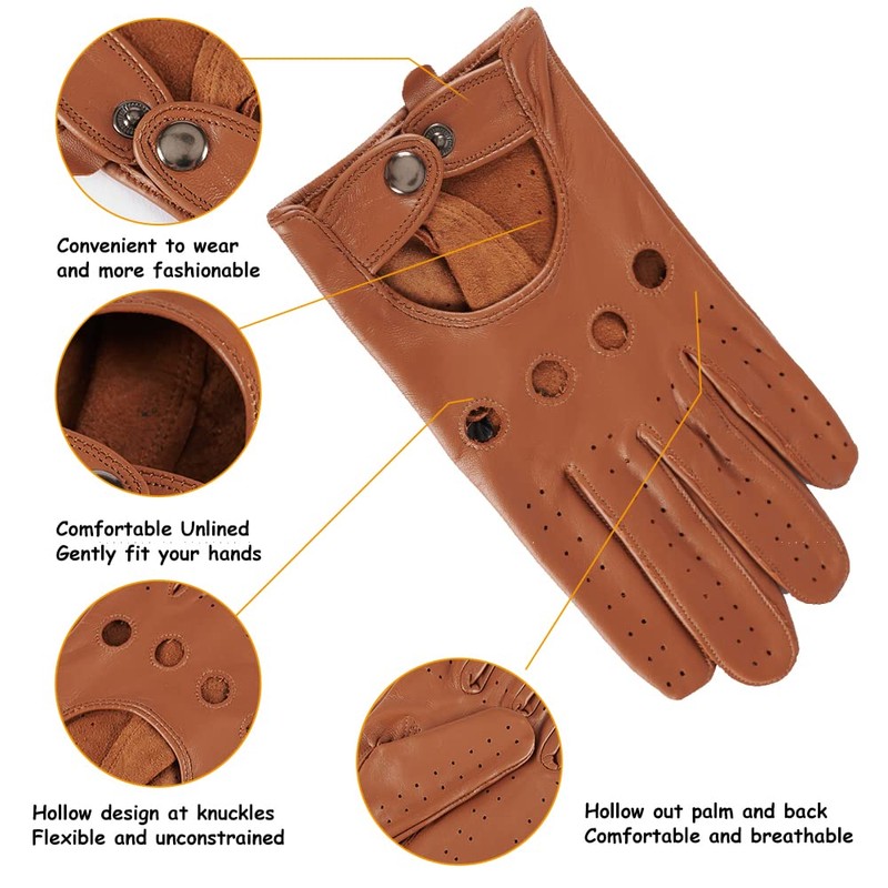 MGGMOKAY Men's Leather Car Gloves Touchscreen Leather Gloves Unlined, Camel